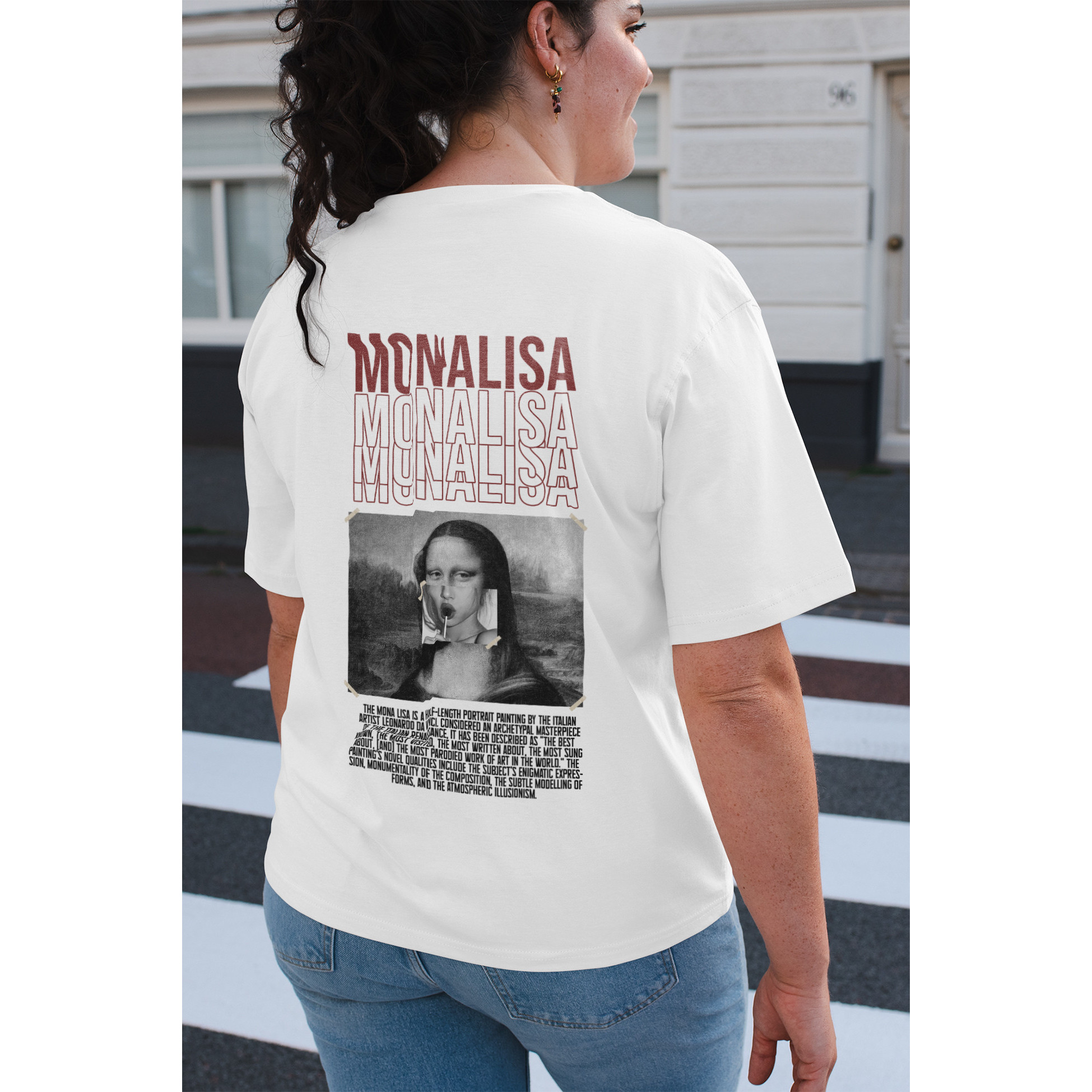 Tricou unisex cu imprimeu MONA LISA REMIX, 100% bumbac, Alb, S - Image 3