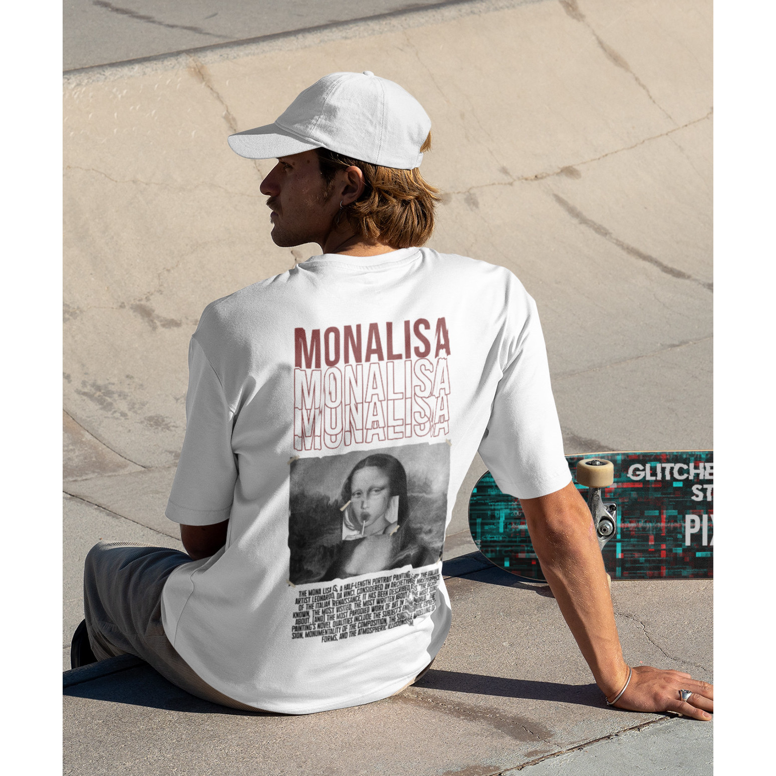 Tricou unisex cu imprimeu MONA LISA REMIX, 100% bumbac, Alb, S - Image 2